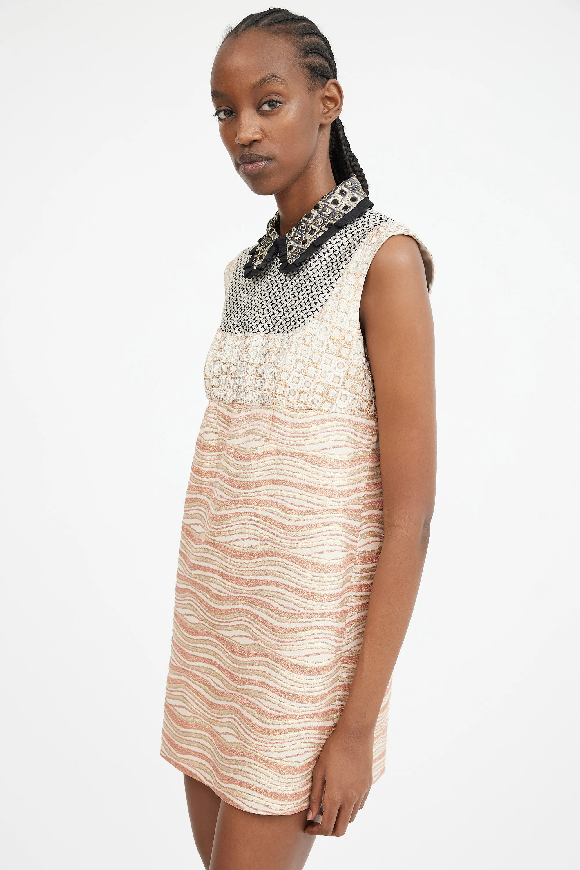 2007 Pink Gold & Multicolour Jacquard Patterned Dress