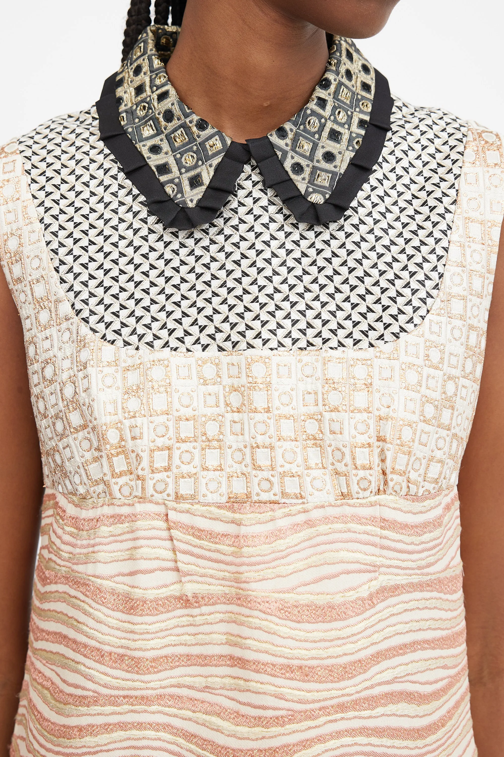 2007 Pink Gold & Multicolour Jacquard Patterned Dress