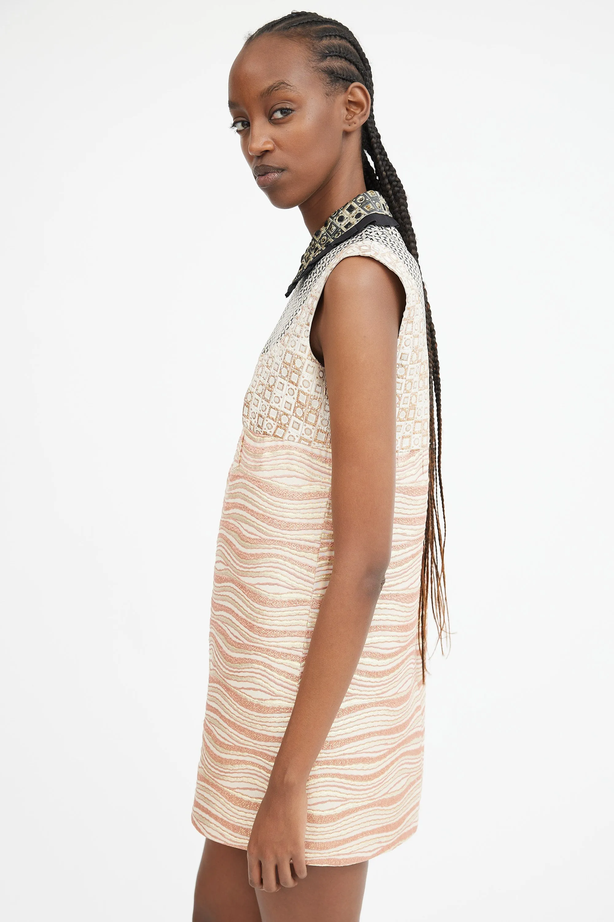 2007 Pink Gold & Multicolour Jacquard Patterned Dress