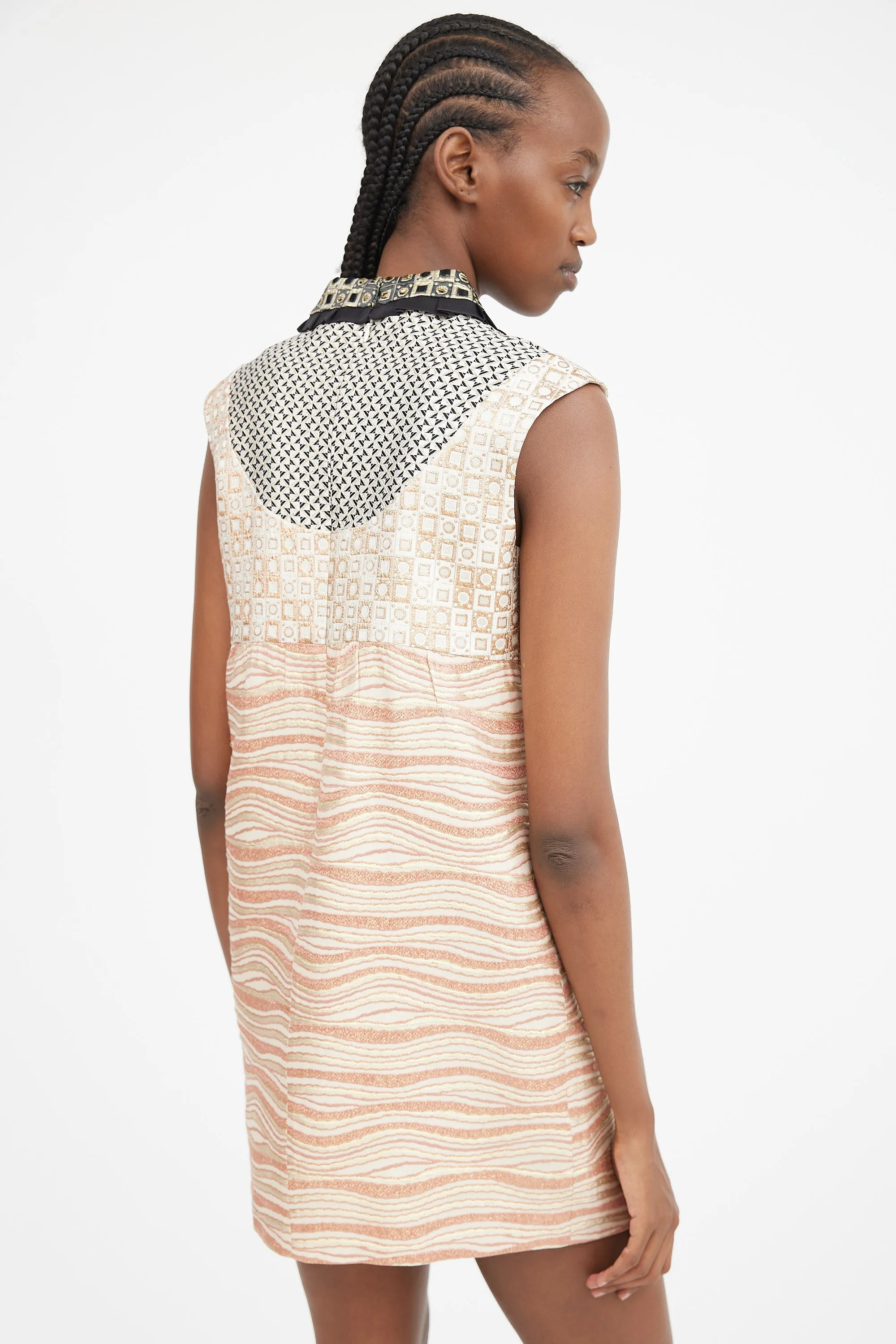2007 Pink Gold & Multicolour Jacquard Patterned Dress