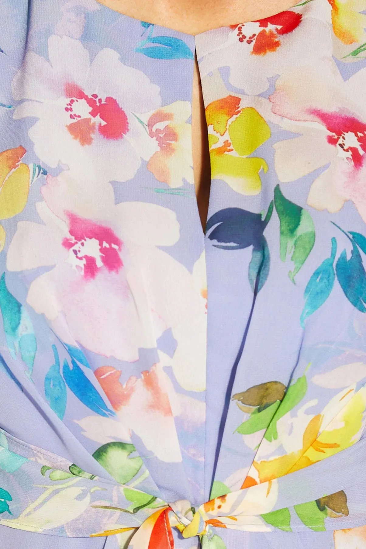 Adrianna Papell Boat Neck Short Flutter Sleeves Back Zipper Floral Chiffon Gown