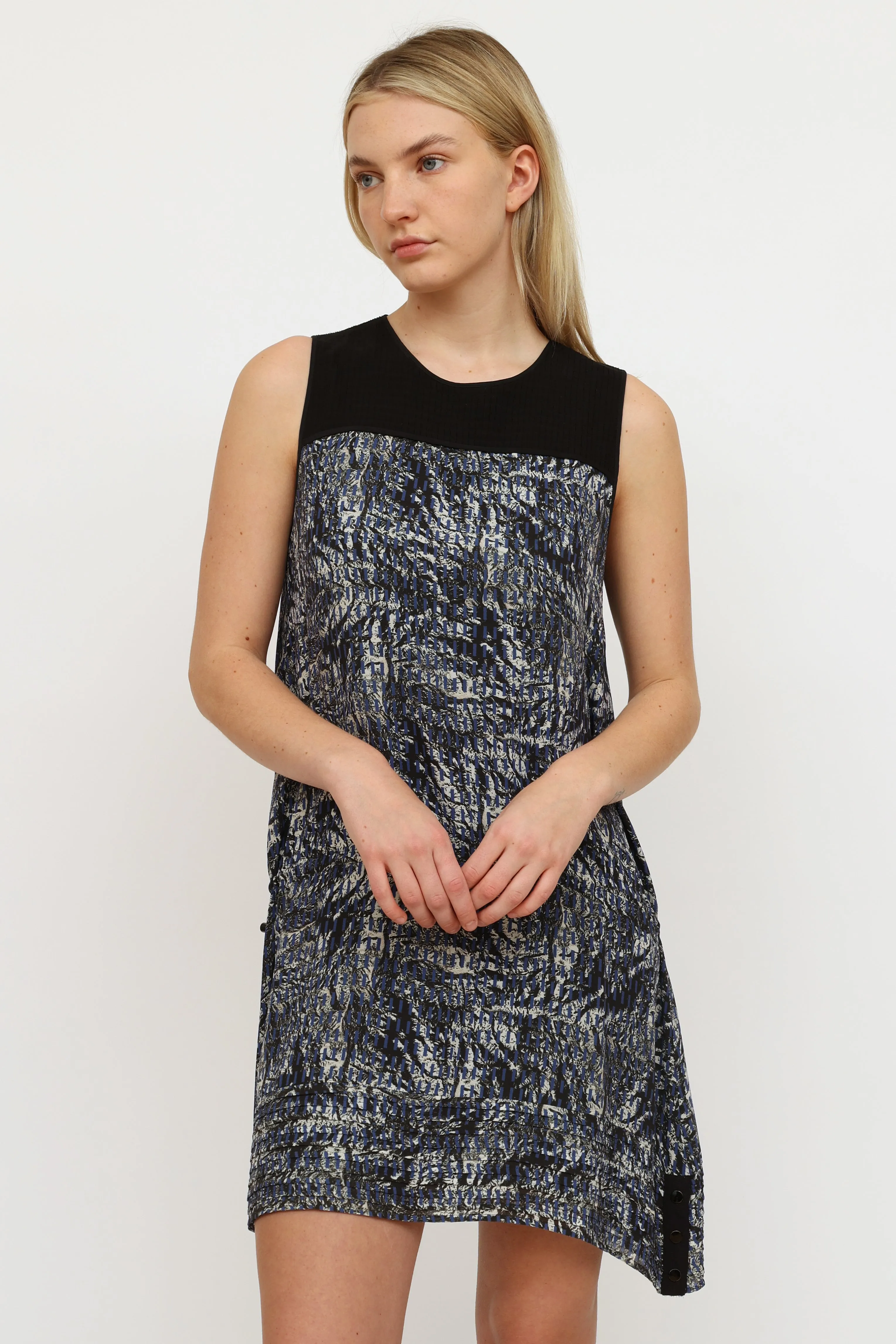 Black Blue & Cream Pattern Dress
