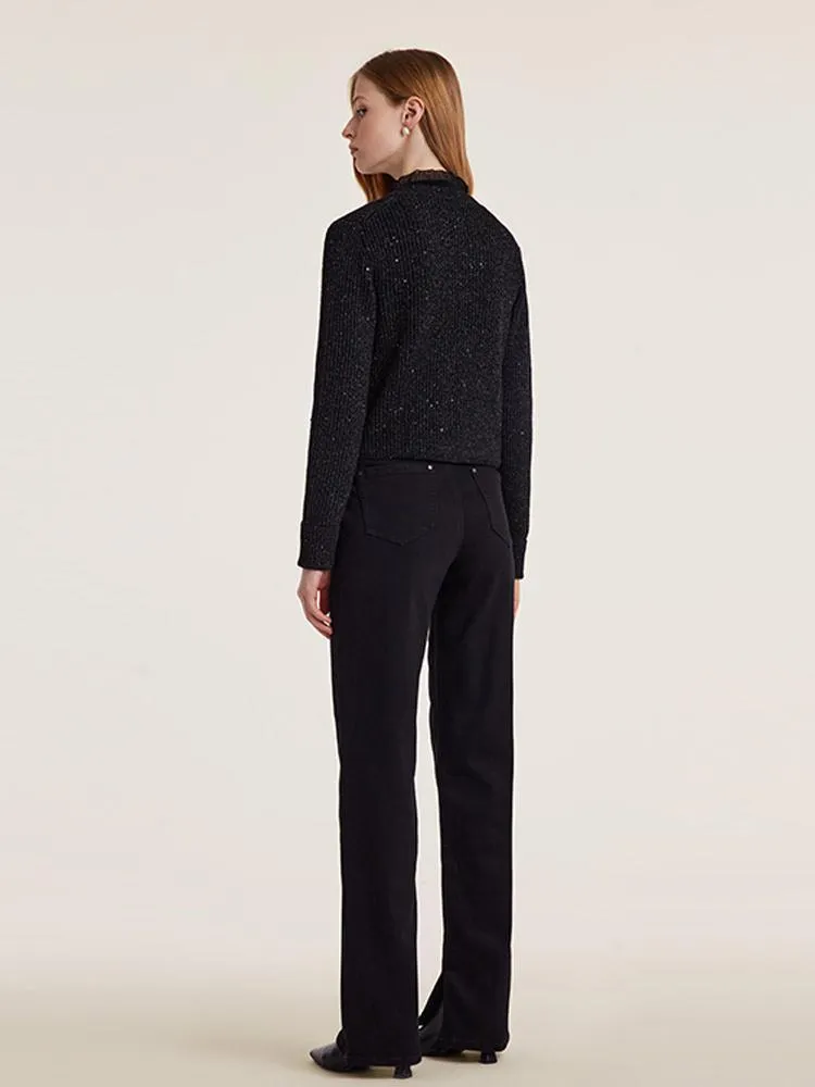 Black Sequins Wool Cardigan