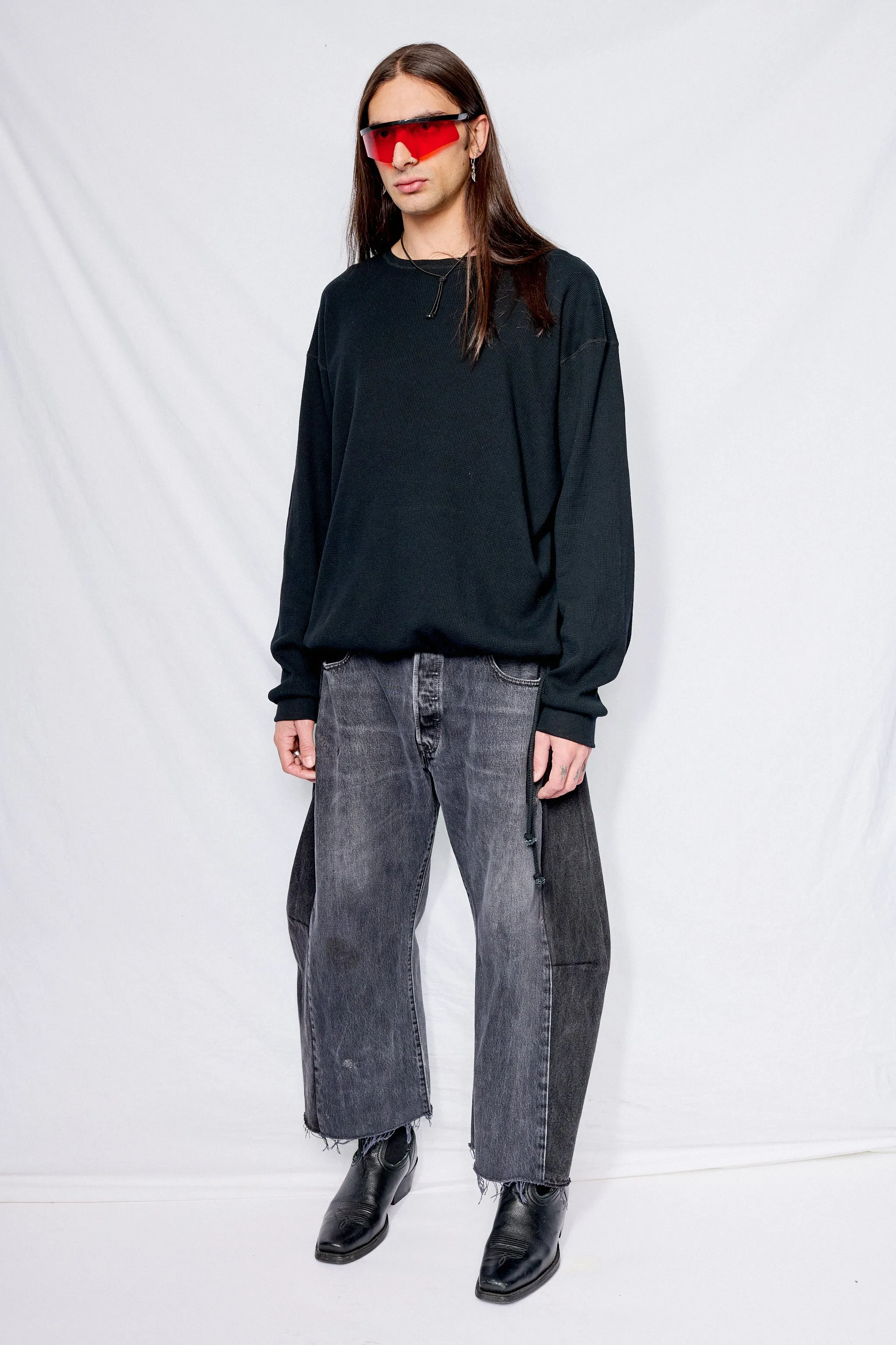 Black Thermal Knit Long Sleeve Tee
