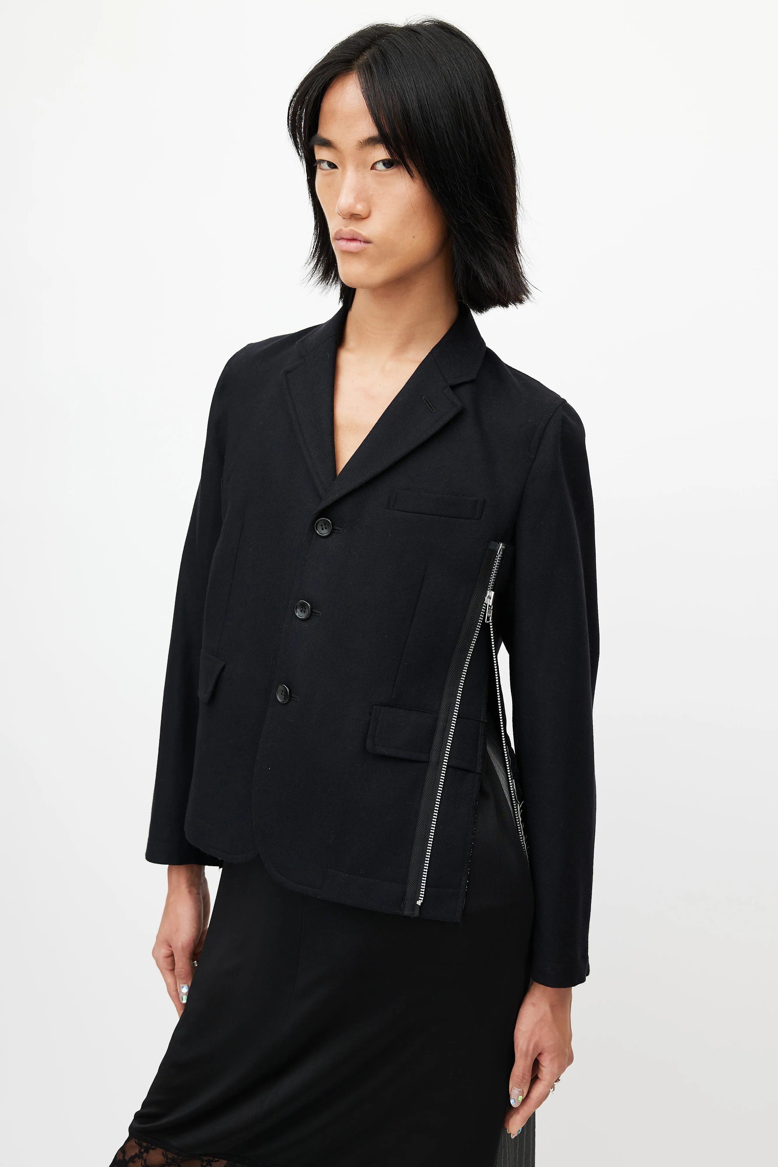 Black Wool Zip Blazer