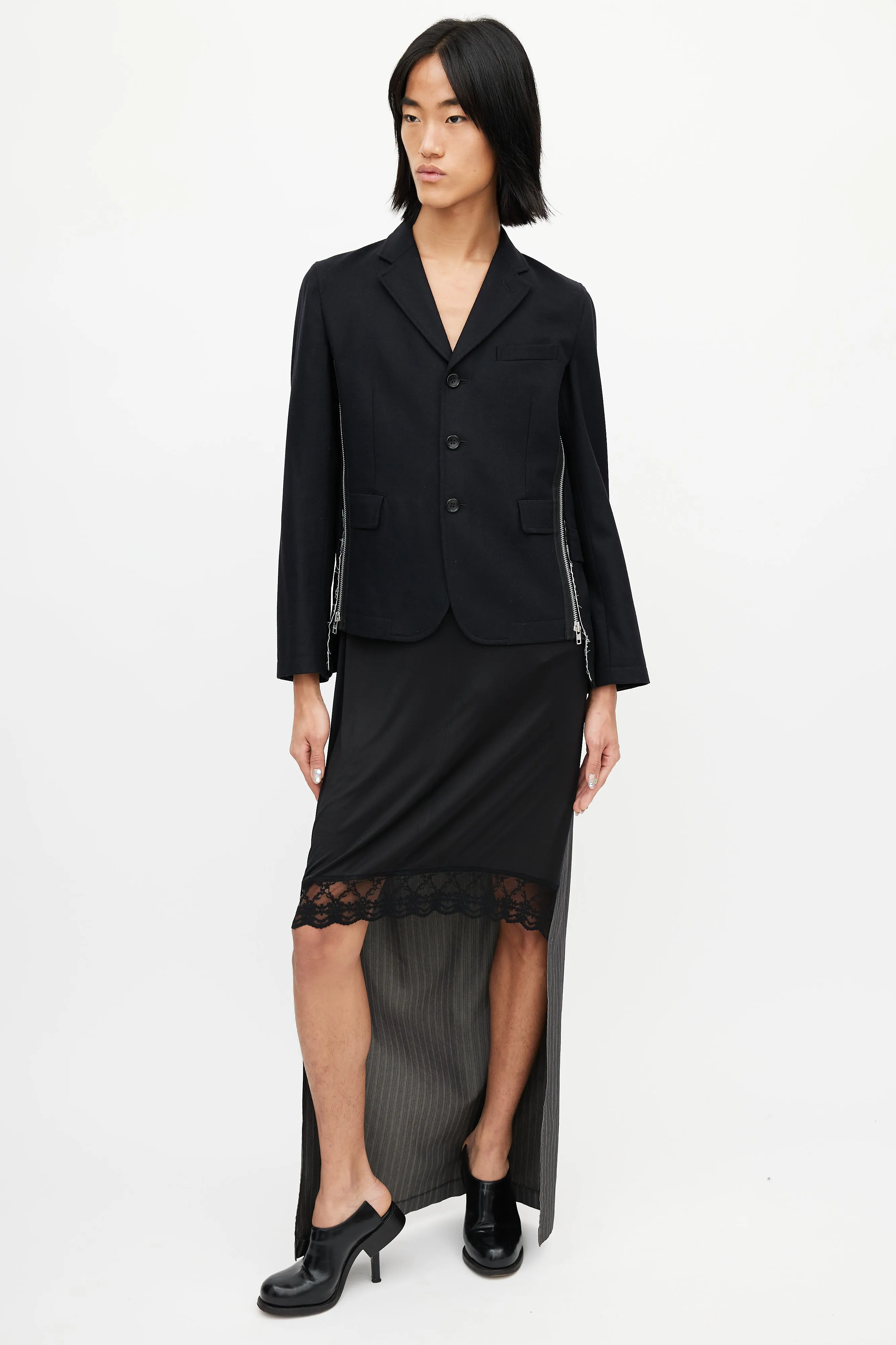 Black Wool Zip Blazer