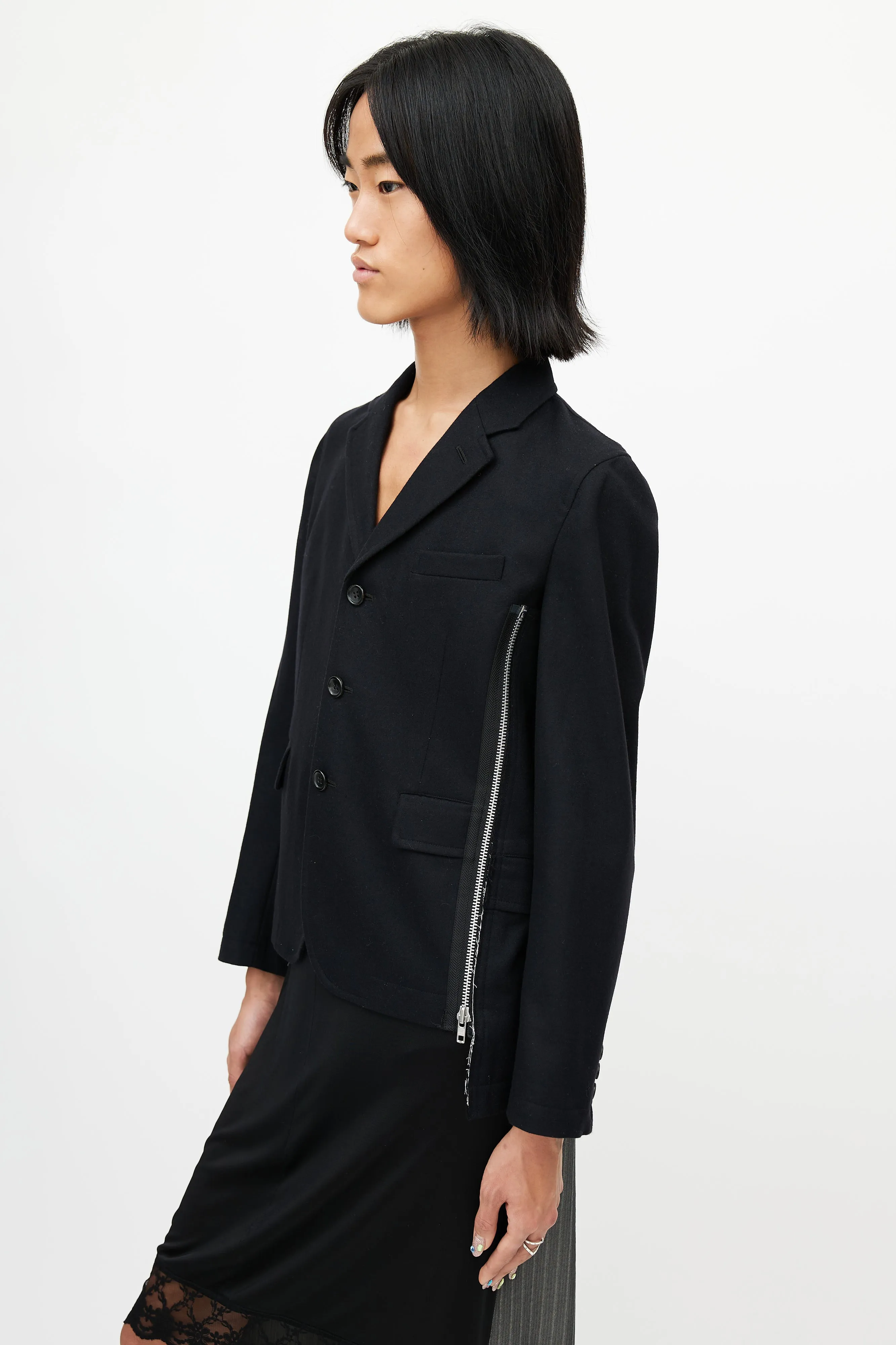 Black Wool Zip Blazer