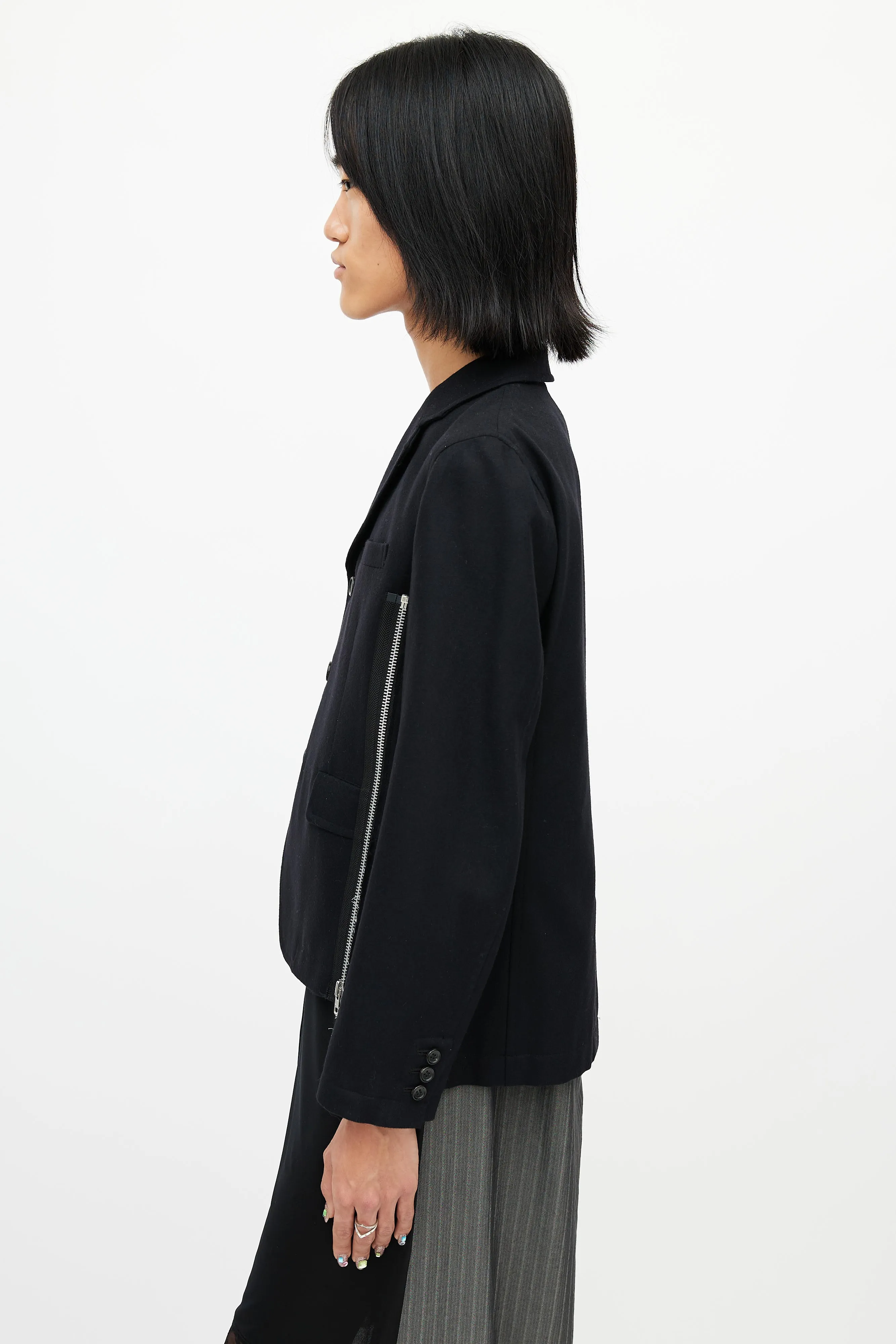 Black Wool Zip Blazer