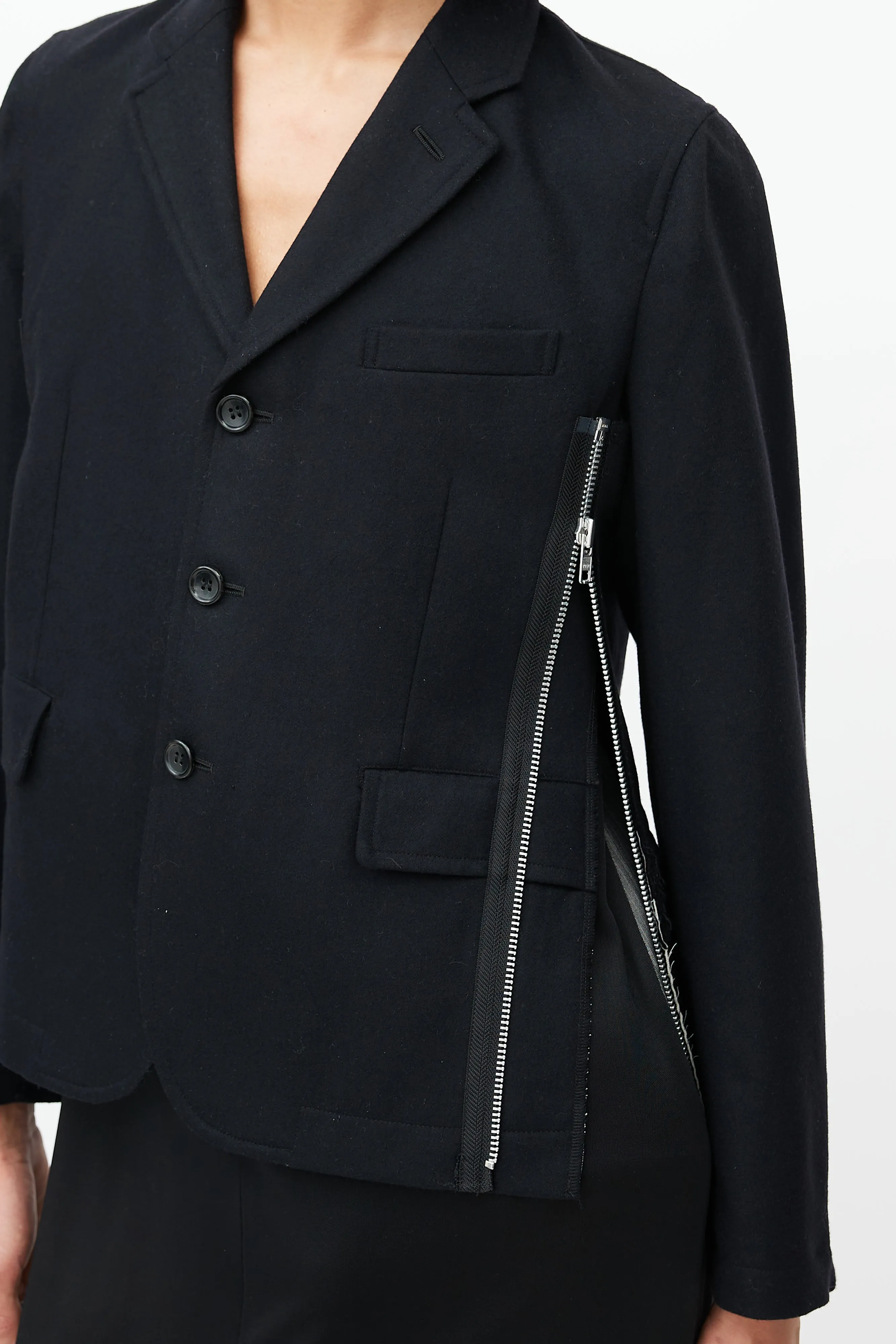Black Wool Zip Blazer