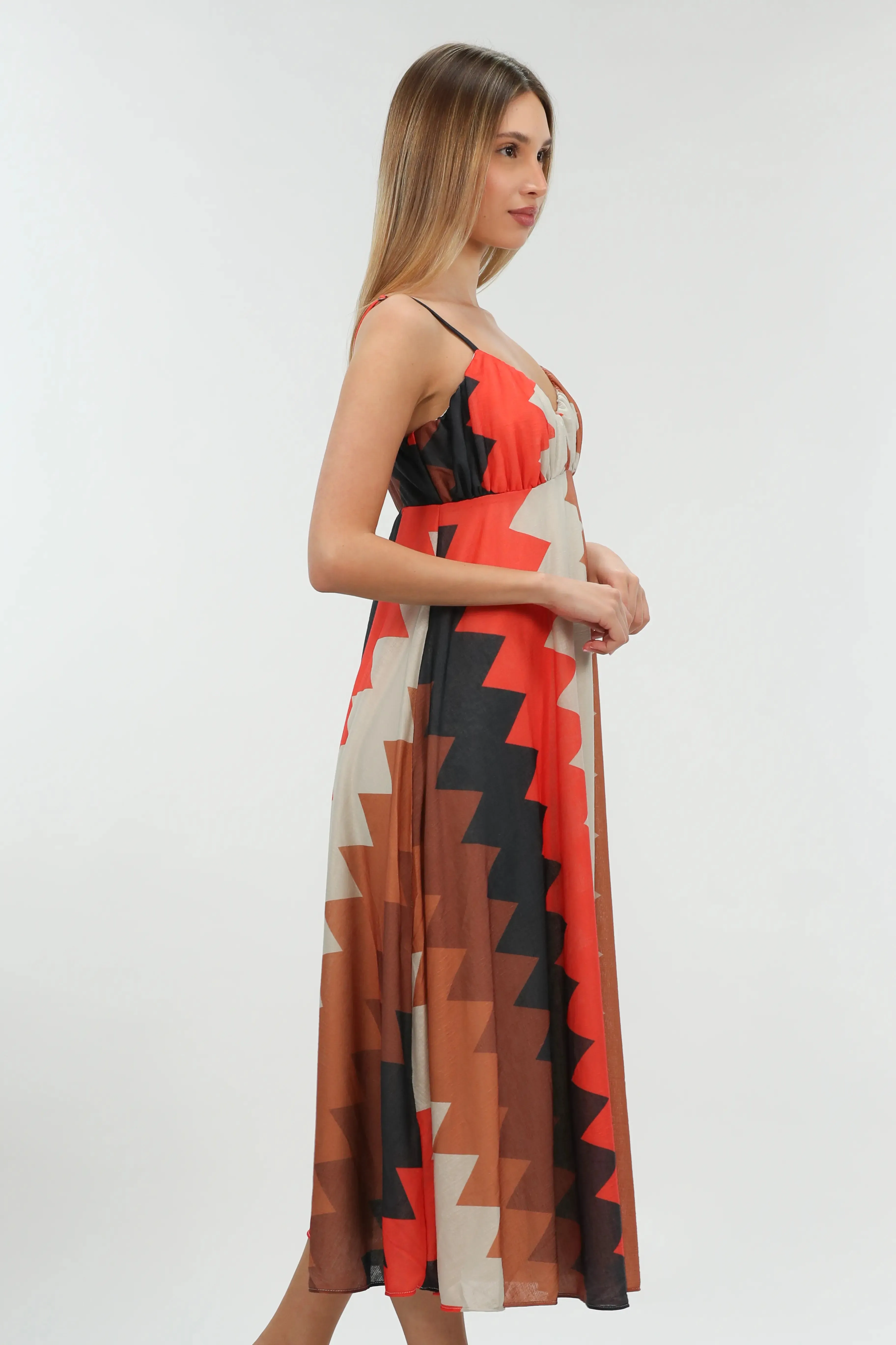 Brown Long Dress Patterned