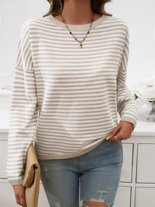 Cozy Stripe Women's Drop-Shoulder Sweater Pullover