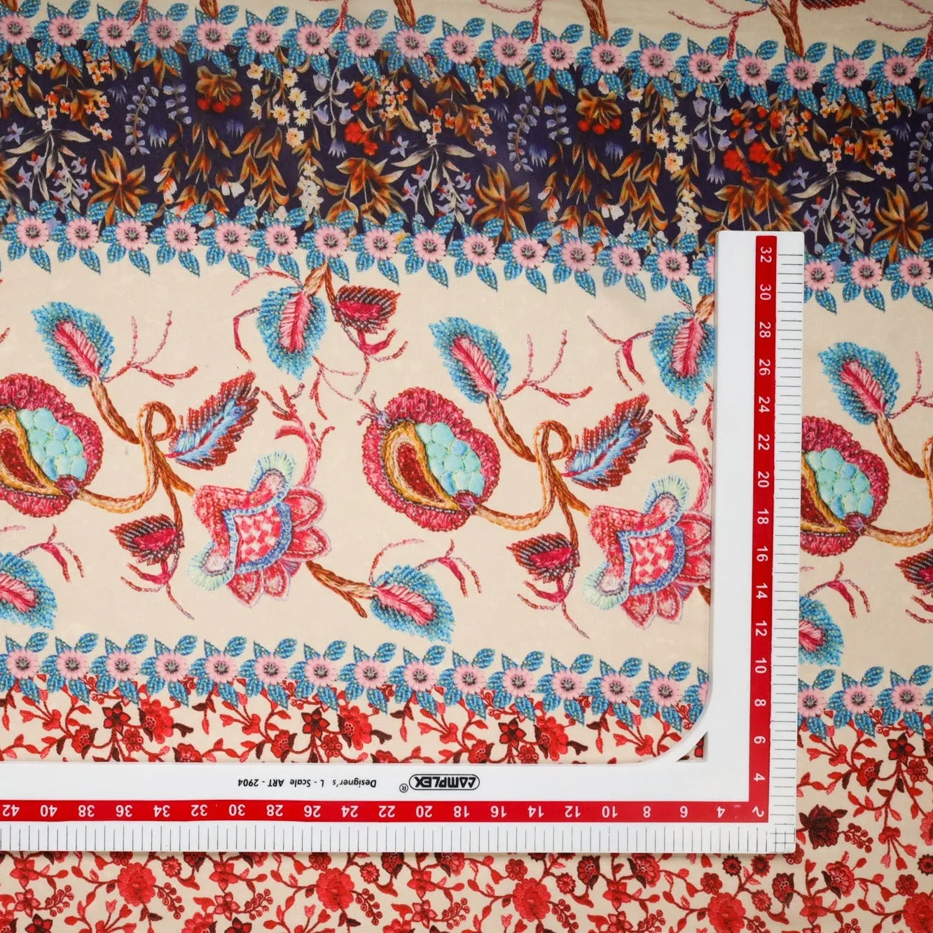 Cream Multicolor Floral Print Georgette Fabric