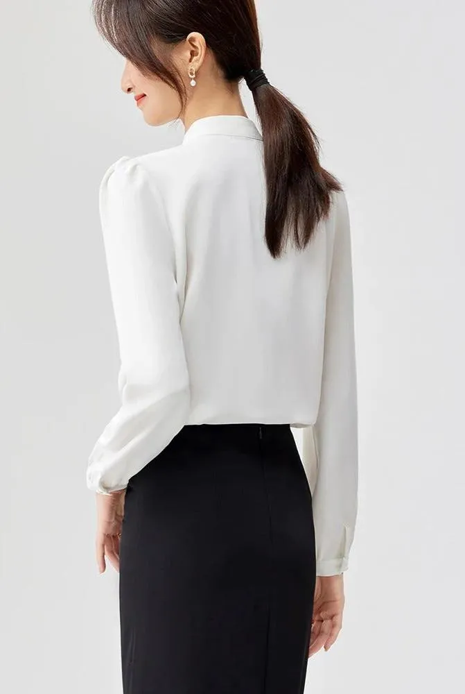 Genevieve - Elegant Bow-Tie Long Sleeve Shirt for Women