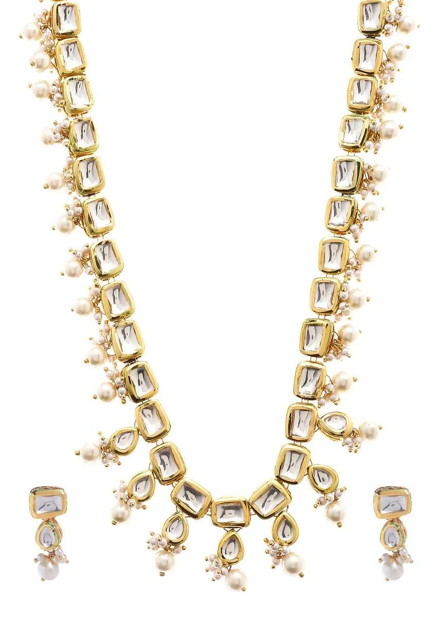 Gold Plated Necklace Handcrafted With Square Kundan Work And Lined With Moti Detailing By Paisley Pop