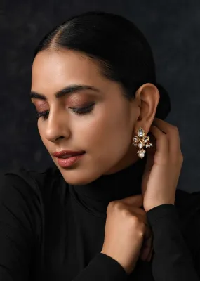 Gold Plated Royal Indian Earrings Handcrafted With Intricate Kundan Work And Nano Moti Tassels By Paisley Pop