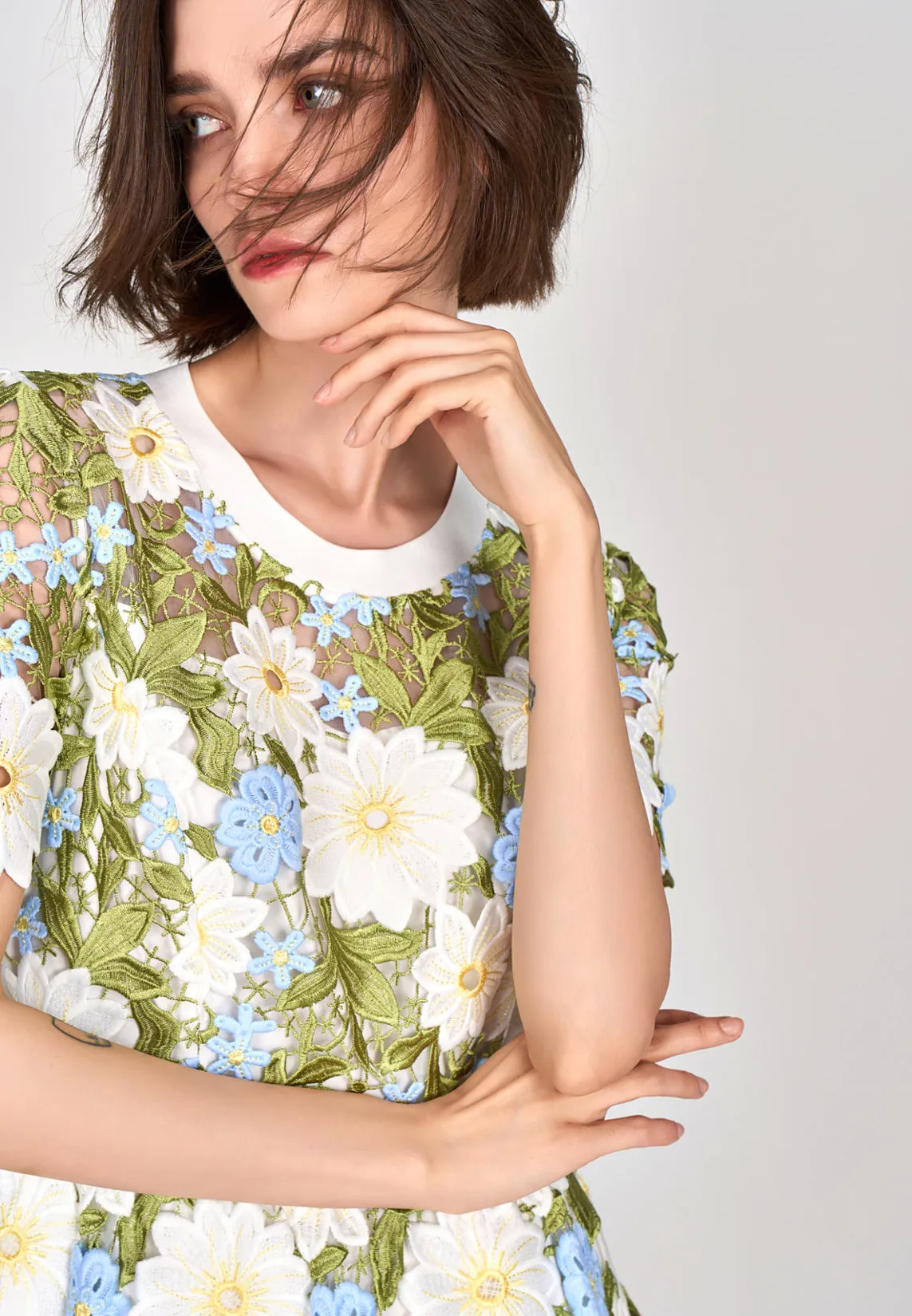 Green Floral Lace Midi Dress