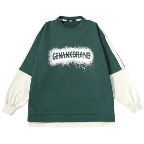 NewVintage print color contrast fake two hoodies