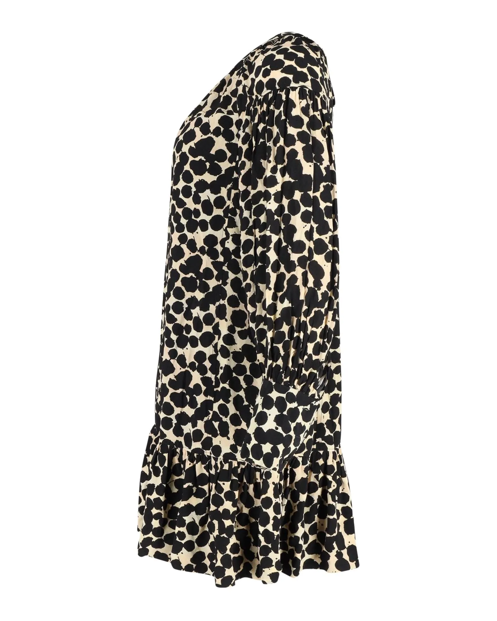 Patterned Long Sleeve Dress in Black Viscose