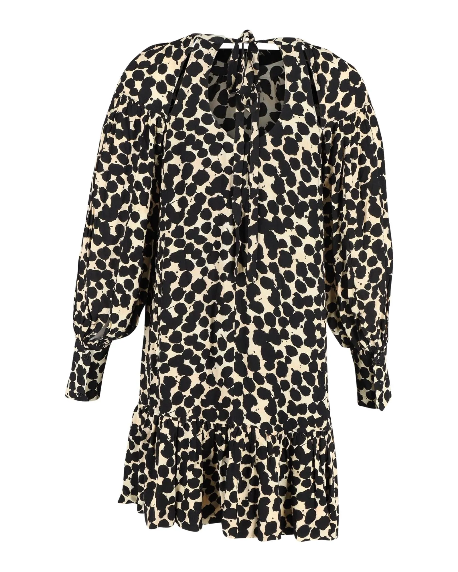 Patterned Long Sleeve Dress in Black Viscose