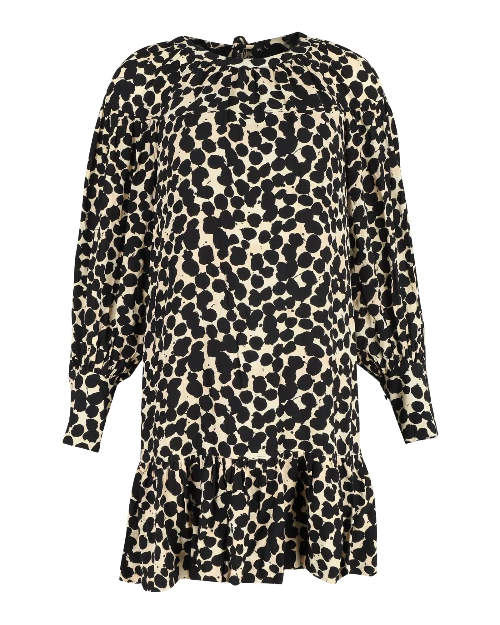 Patterned Long Sleeve Dress in Black Viscose