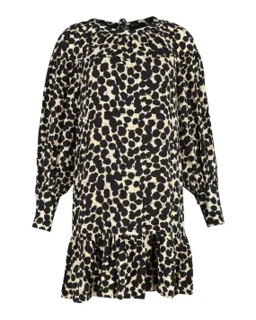 Patterned Long Sleeve Dress in Black Viscose