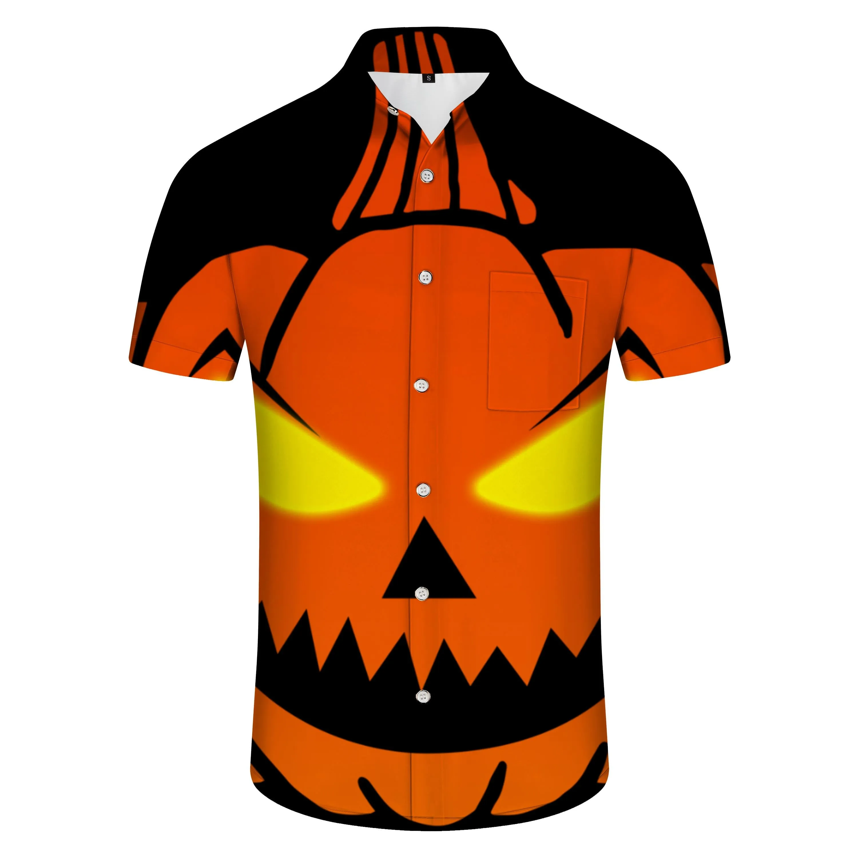 Pumpkin Ghost Men's Casual Button Shirt Short Sleeve Beach Vacation Tropical Hawaiian Outfit